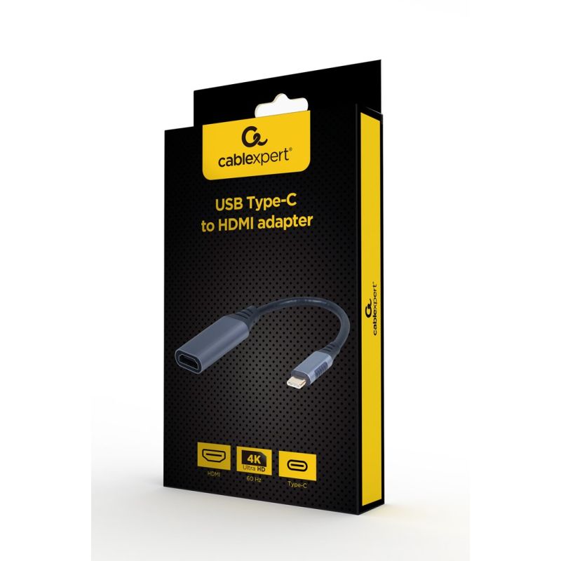 GEMBIRD USB TYPE-C TO HDMI ADAPTER ON CABLE, GRAY, 15CM Kable i adaptery/Adaptery, przejściówki Your Sports Performance