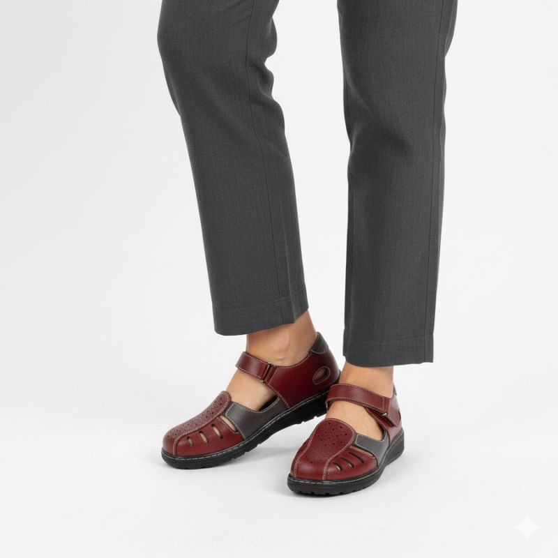Women's comfortable burgundy openwork Velcro shoes Unisoft 9955 To be categorized Your Sports Performance