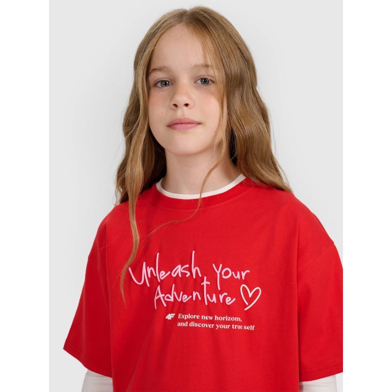 Girls' regular printed T-shirt 4F 4FJRAW25TTSHF3188-62S *Kategoria tymczasowa Your Sports Performance