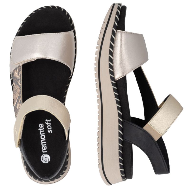 Women's metallic gold leather platform sandals Remonte by Rieker D3J50-90