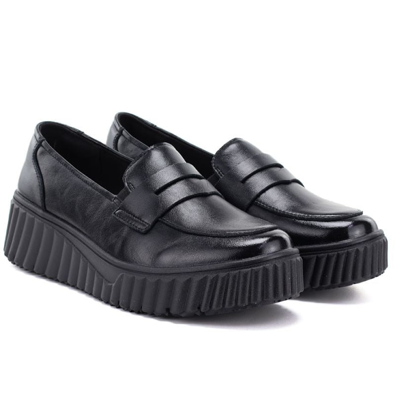 Black leather wedge moccasin shoes Vinceza 133135