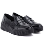 Black leather wedge moccasin shoes Vinceza 133135