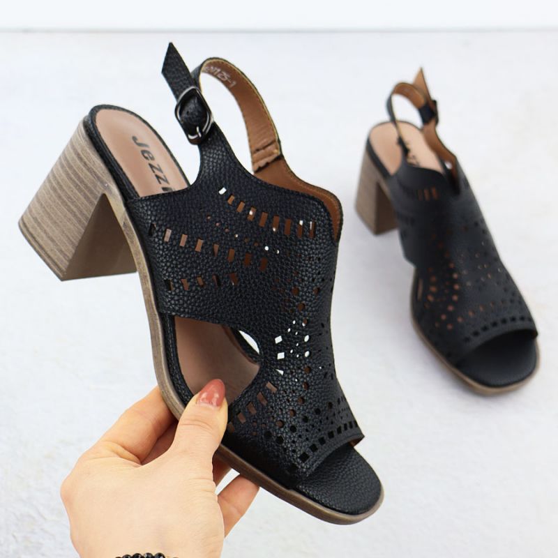 Women's openwork high-heeled sandals, black, Jezzi 24125 Footwear Your Sports Performance