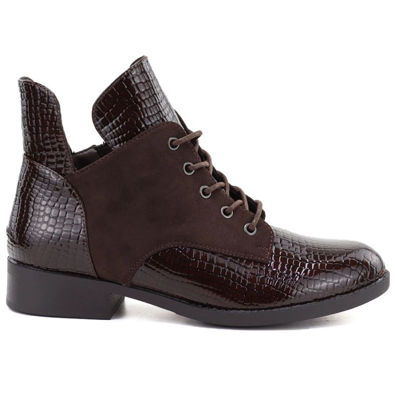 Women's patent leather ankle boots, brown, Vinceza HX27-16524