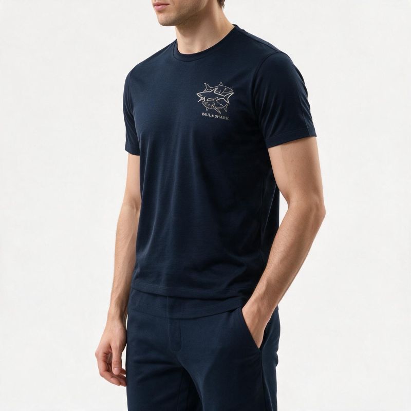 Paul&Shark Men's Cotton T-shirt Navy Blue 26411035-13 - Classic Cut