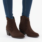 Women's suede ankle boots with openwork heel, brown, S.Barski HY61-8012 To be categorized Your Sports Performance