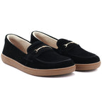 Women's leather moccasin shoes, wide, black, Potocki JE19507