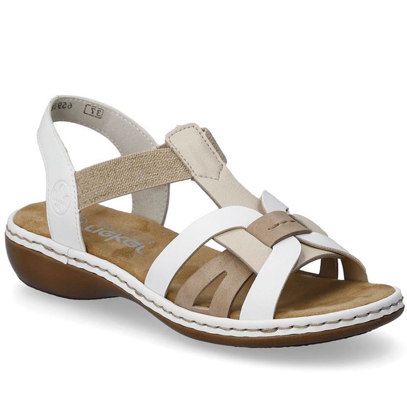 Comfortable women's slip-on sandals with elastic straps, white Rieker 65918-81 Footwear Your Sports Performance
