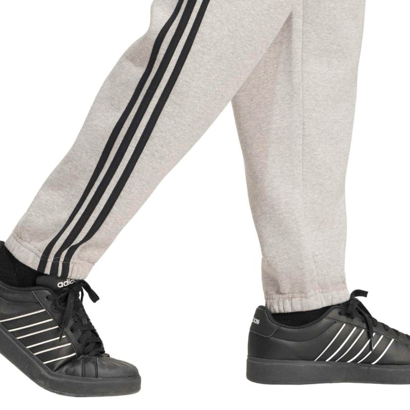 Men's adidas Essentials 3-Stripes Fleece Tapered Cuffed Pants Gray KY4127