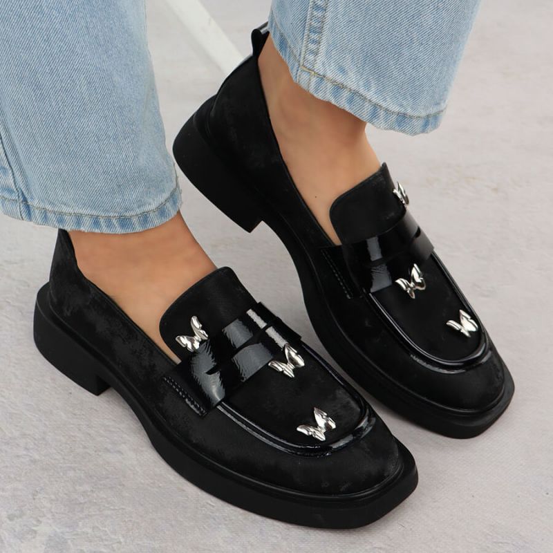 Ladies' loafers with butterflies, black, Potocki SZ12650 Footwear Your Sports Performance