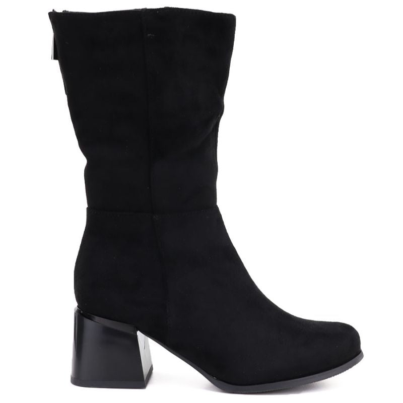 Women's short high-heeled boots in black suede Jezzi ASA269-7