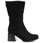 Women's short high-heeled boots in black suede Jezzi ASA269-7