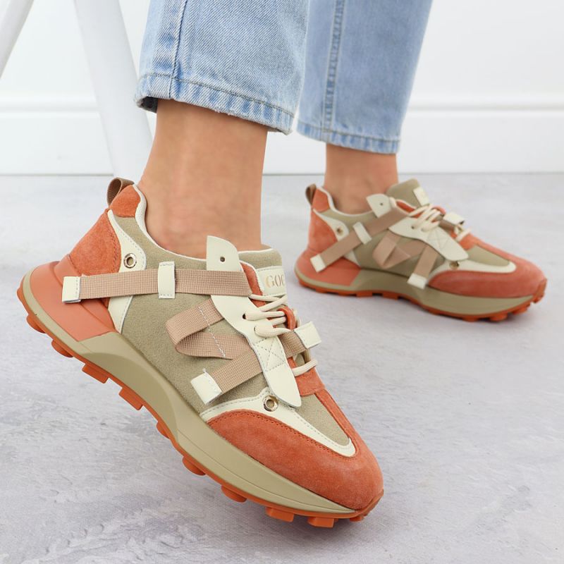 Women's beige and orange leather sneakers Goe RR2N4064 Footwear Your Sports Performance