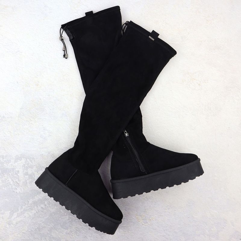 Women's Black Suede Platform Boots Big Star SS274264 Footwear Your Sports Performance