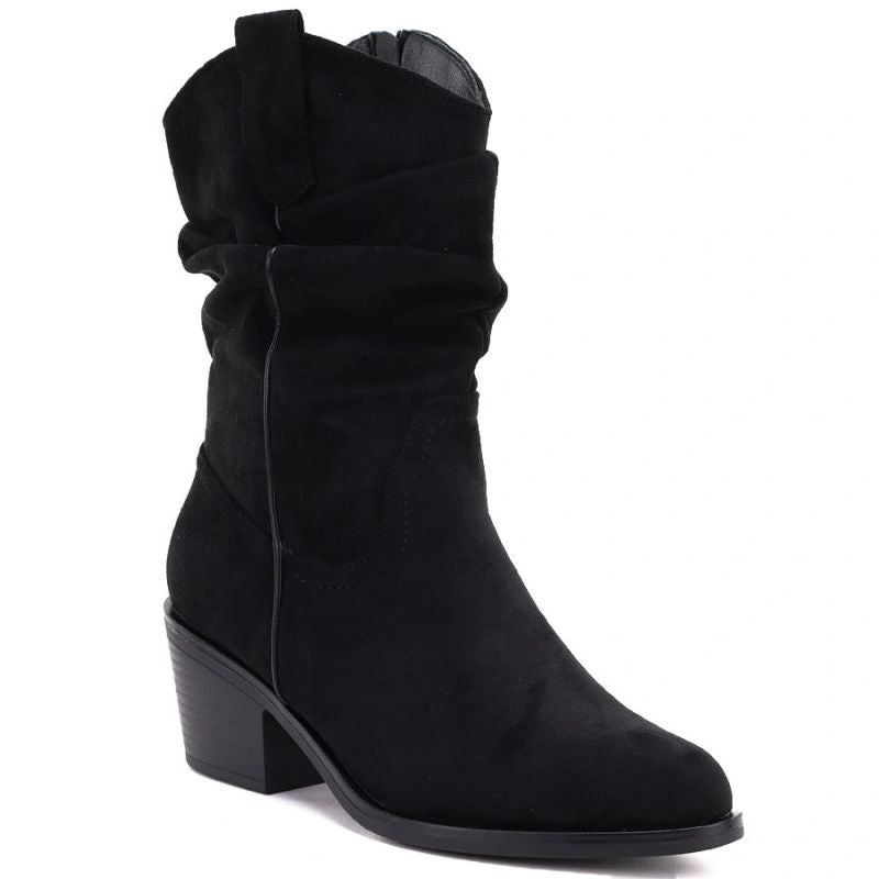 Women's ankle boots, ruffled cowboy boots, black, Vinceza HX27-16536