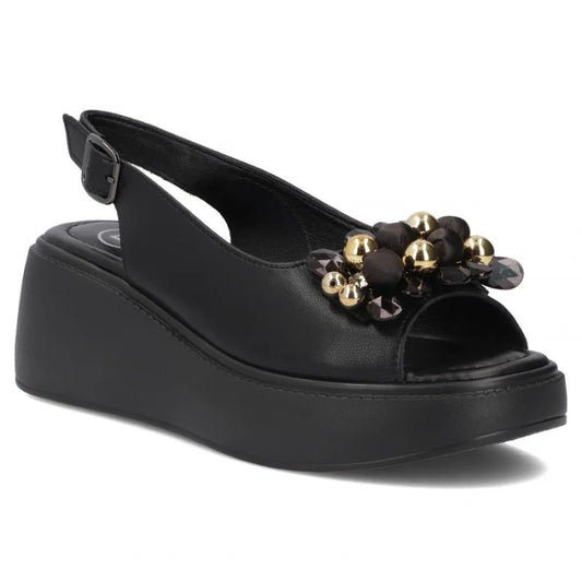 Women's leather wedge sandals, black, Filippo DS7577 Filippo