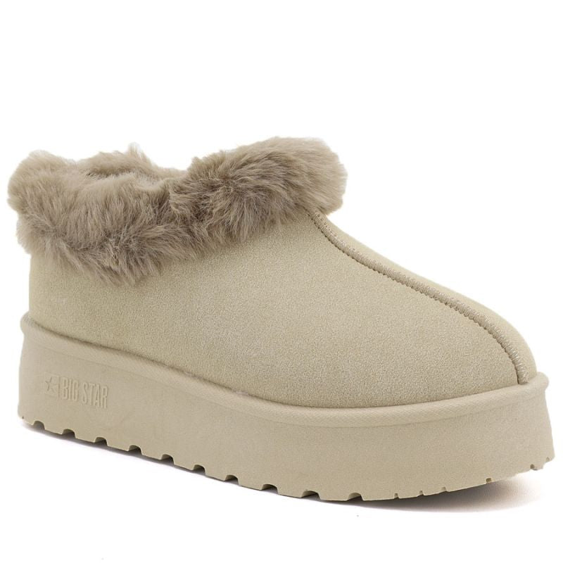 Women's beige Big Star snow boots with fur on the platform UU274204