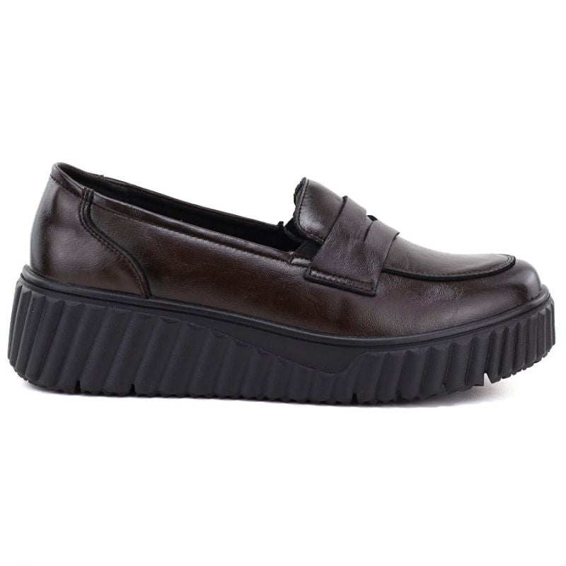 Brown leather wedge moccasin shoes Vinceza 133135