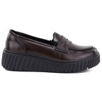 Brown leather wedge moccasin shoes Vinceza 133135