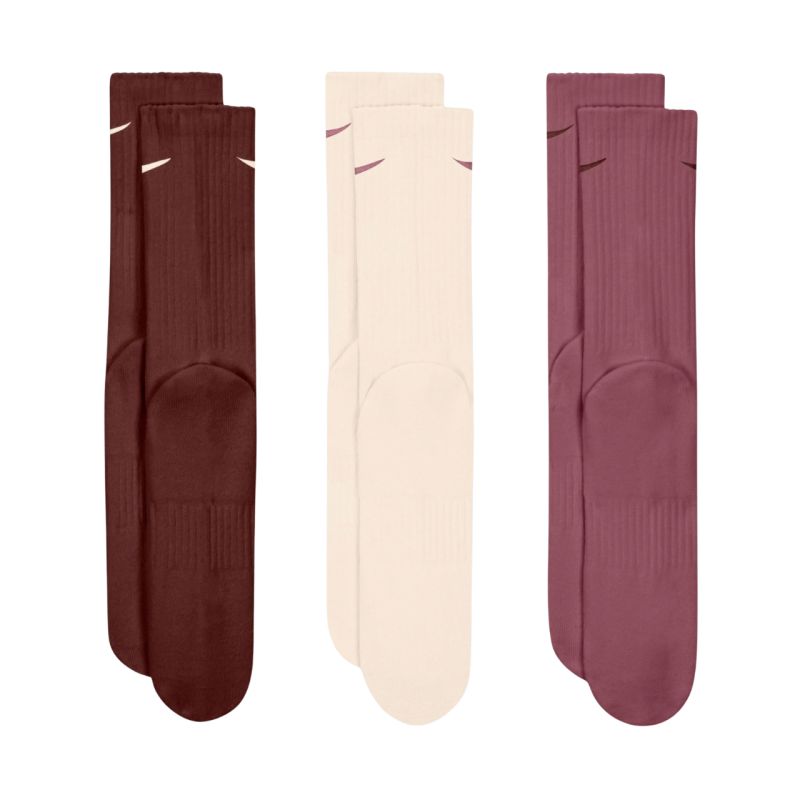 Nike Everyday Cushioned Crew Socks, 3 Pairs, Brown, Beige, Pink, SX7664 915