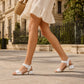 Women's leather sandals on a block heel white Remonte by Rieker D1K51-80