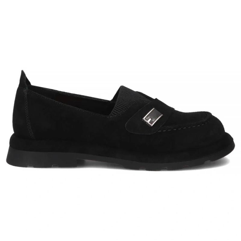Women's leather moccasins with elastic band, black Filippo DP7947