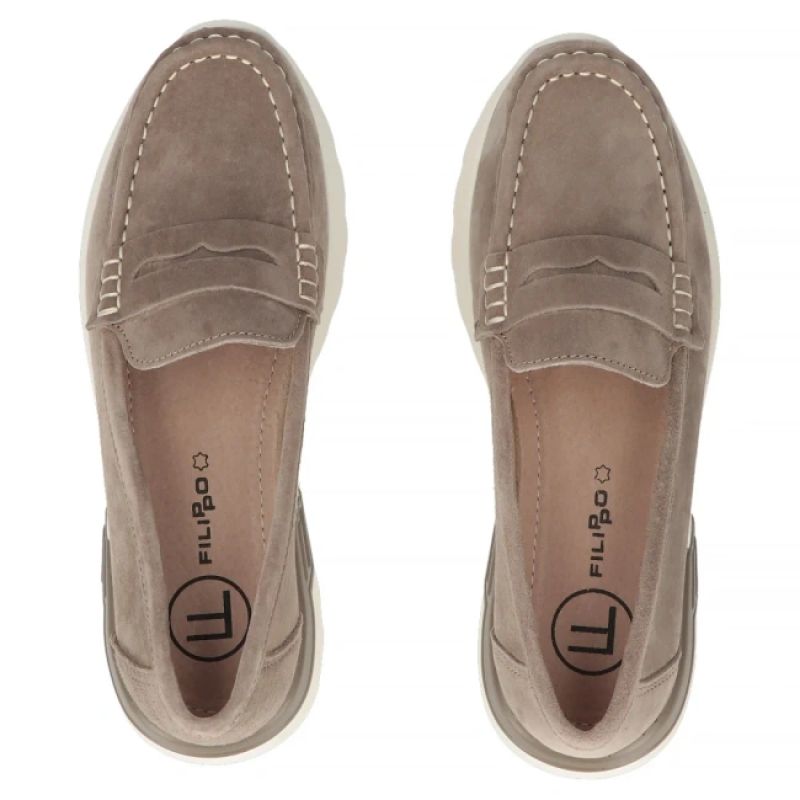 Women's beige leather platform loafers Filippo DP7528 Filippo