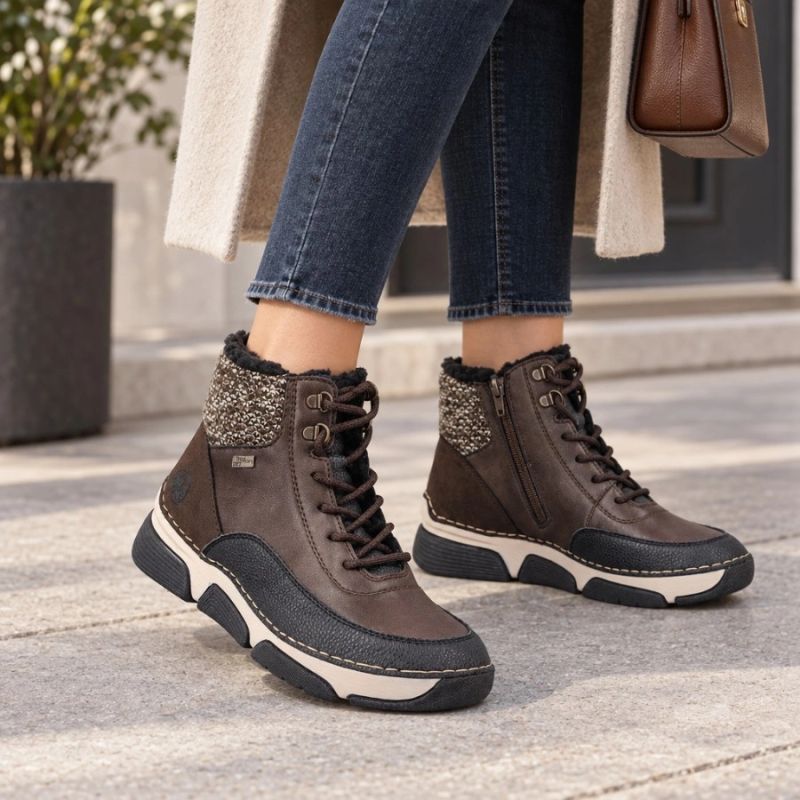 Waterproof Women’s Brown Platform Ankle Boots Rieker 45956-25