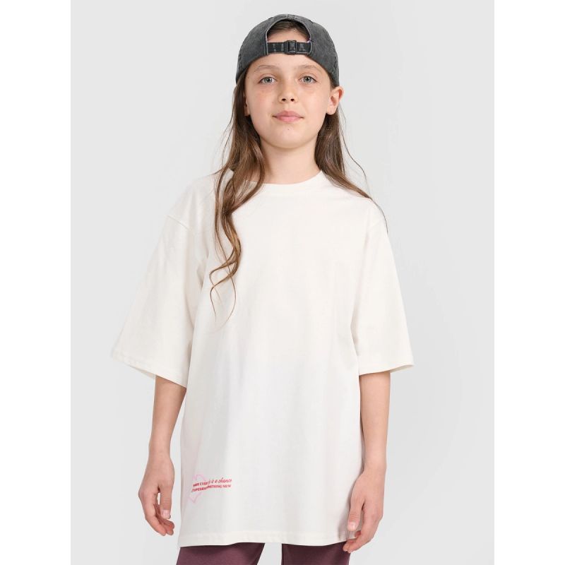Oversized T-shirt with print for girls 4F 4FJRAW25TTSHF3187-11S *Kategoria tymczasowa Your Sports Performance