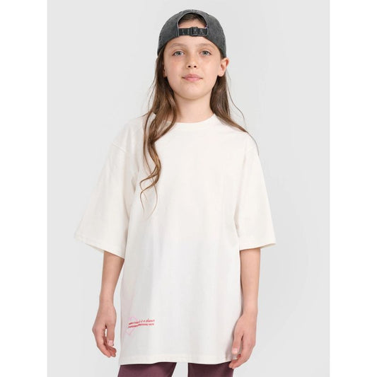 Oversized T-shirt with print for girls 4F 4FJRAW25TTSHF3187-11S *Kategoria tymczasowa Your Sports Performance