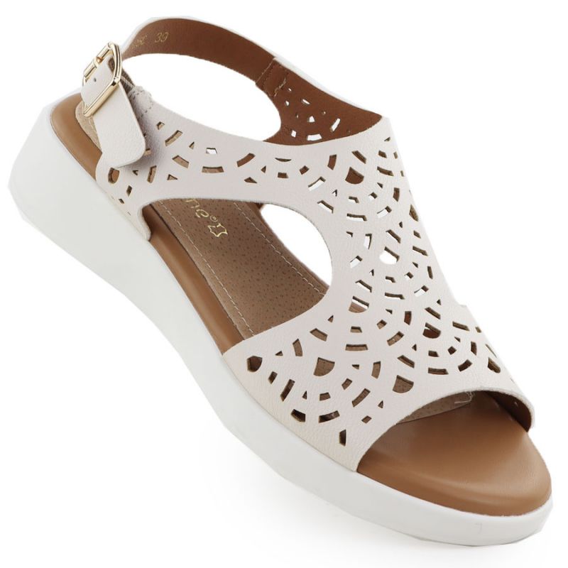 Women's cream openwork elevated sandals Sergio Leone SK-850 Footwear Your Sports Performance