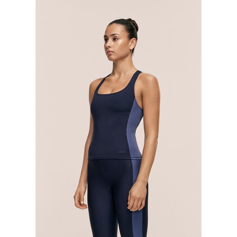 CASALL Women's Shaped Block Built in Bra Tank Navy Blue