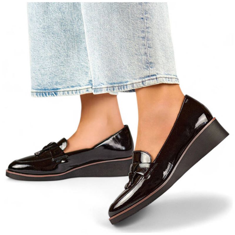 Women's patent leather wedge shoes, black 24-58266B Footwear Your Sports Performance