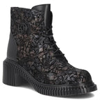 Women's leather ankle boots with a floral pattern, black Filippo DBT8072/26