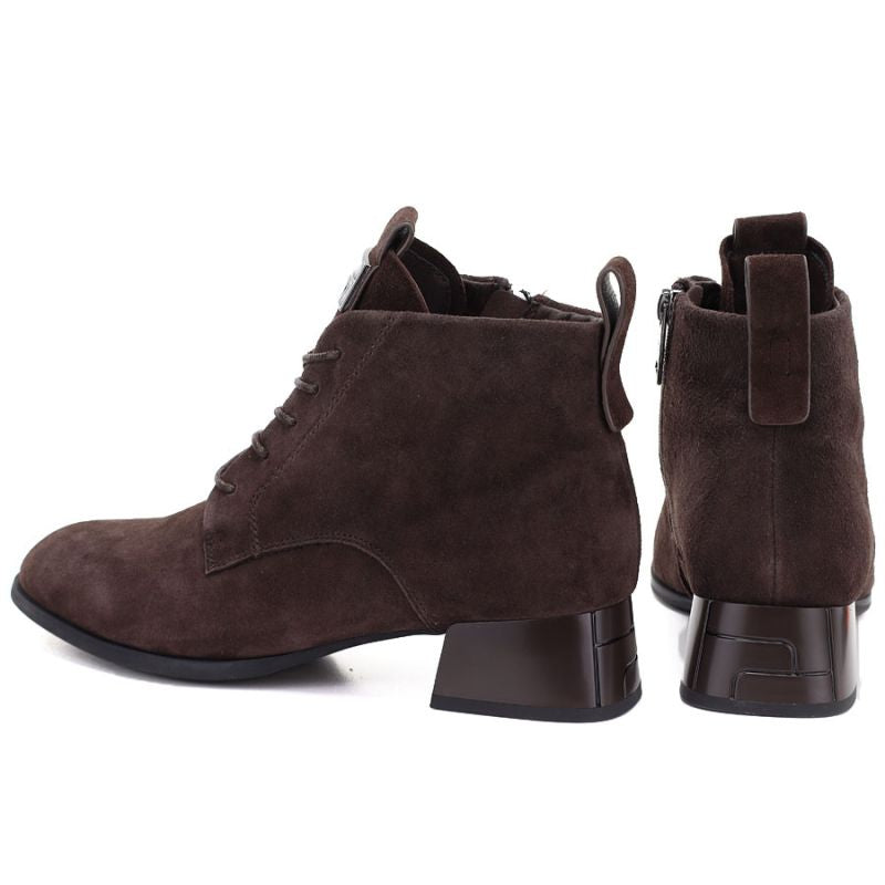 Women's leather ankle boots with high heels, suede, dark brown, Vinceza FIO27-67036