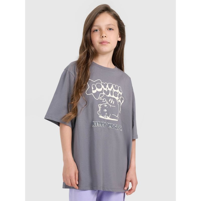 Oversized T-shirt with print for girls 4F 4FJRAW25TTSHF3197-22S *Kategoria tymczasowa Your Sports Performance