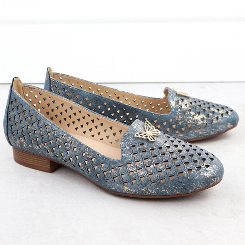Women's openwork low-heeled shoes, blue M.Daszyński SA222-3 Footwear Your Sports Performance