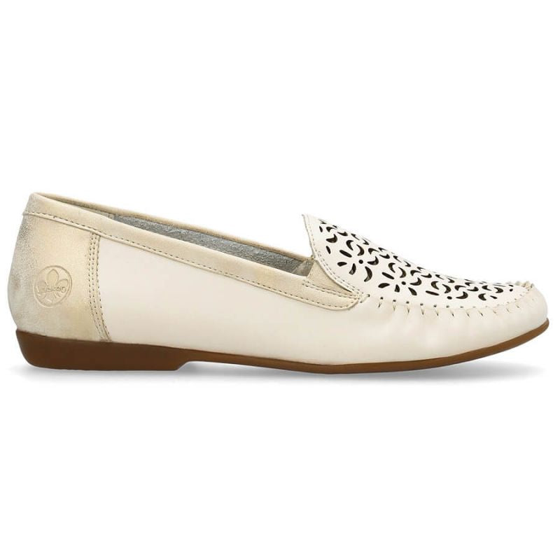Rieker W RKR658 comfortable leather openwork shoes, beige