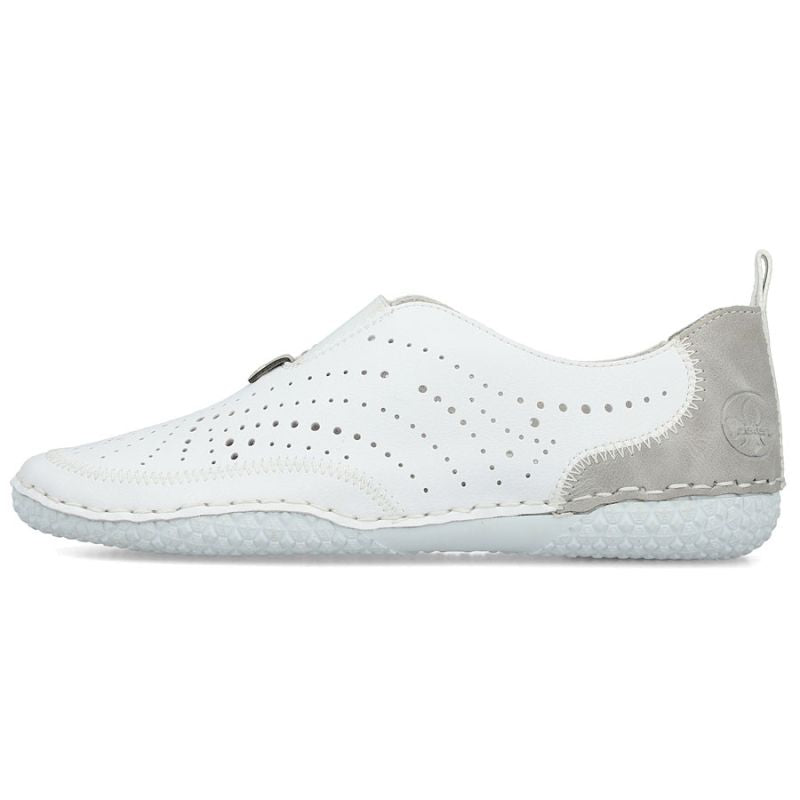 Women's leather openwork slip-on shoes, white Rieker 43663-80 Rieker