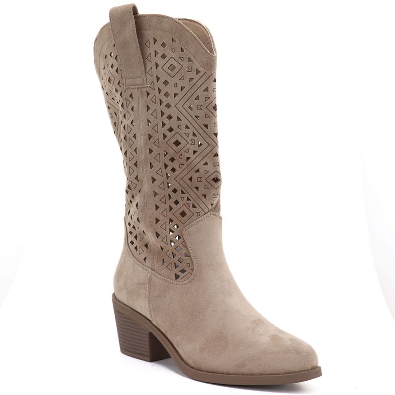 Women's openwork cowboy boots beige S.Barski HY62-8126