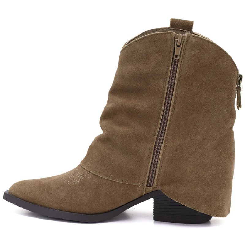 Women’s leather cowboy ankle boots with folded shaft, beige Vinceza 31715