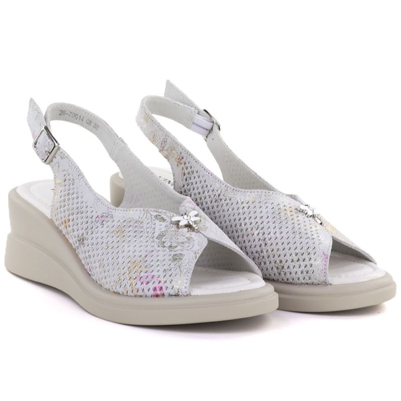 Women's leather wedge sandals gray Vinceza 26-79614 Vinceza