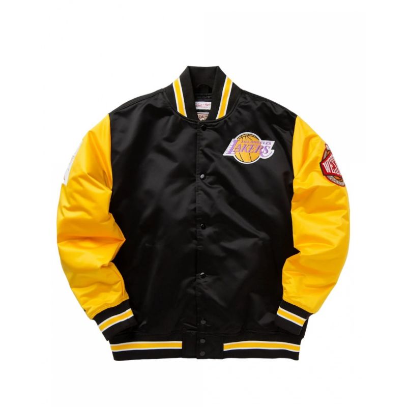 Mitchell & Ness NBA Los Angeles Lakers Primetime Heavyweight Satin Jacket Vintage Logo Lakers JK8453-LALBLCK Clothing/Lifestyle/Mitchell & Ness Your Sports Performance