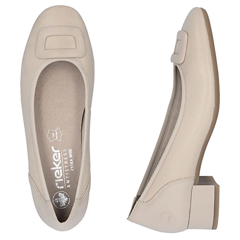 Women's leather pumps with low heels, beige, Rieker 43453-62 To be categorized Your Sports Performance