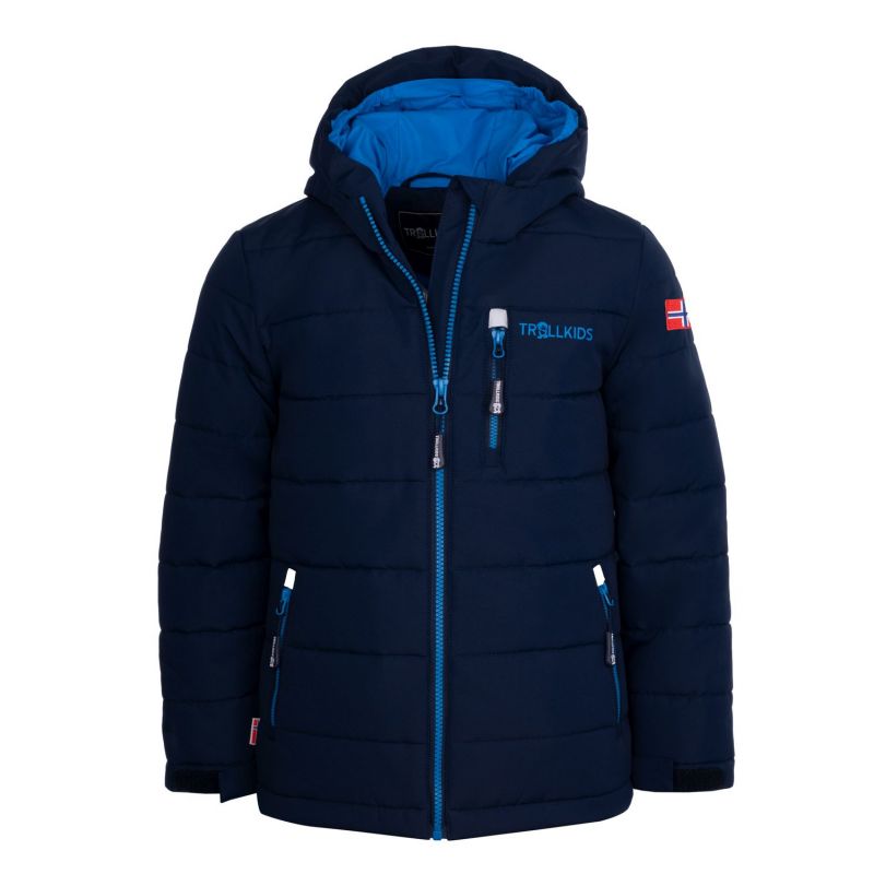 Trollkids Kids Hemsedal Snow Jacket XT Waterproof Hooded Ski Jacket Navy Blue (513-164) In preparation Your Sports Performance