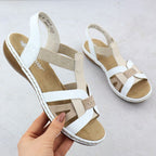 Comfortable women's slip-on sandals with elastic straps, white Rieker 65918-81 Footwear Your Sports Performance