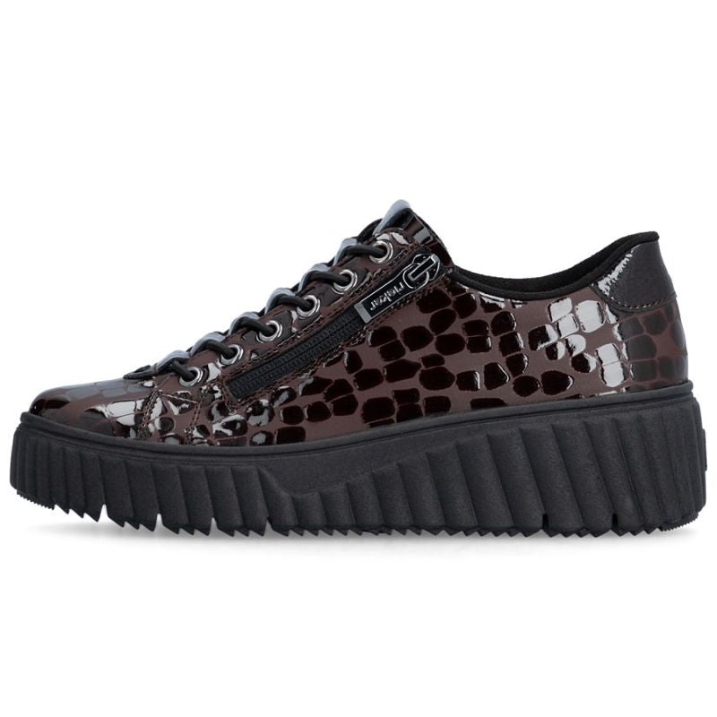 Women's patent leather sneakers crocodile brown Rieker N2555-25