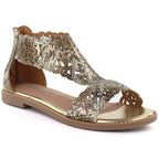 Women's openwork snakeskin gold sandals M.Daszyński MR24148-2 M. Daszyński