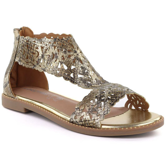 Women's openwork snakeskin gold sandals M.Daszyński MR24148-2 M. Daszyński