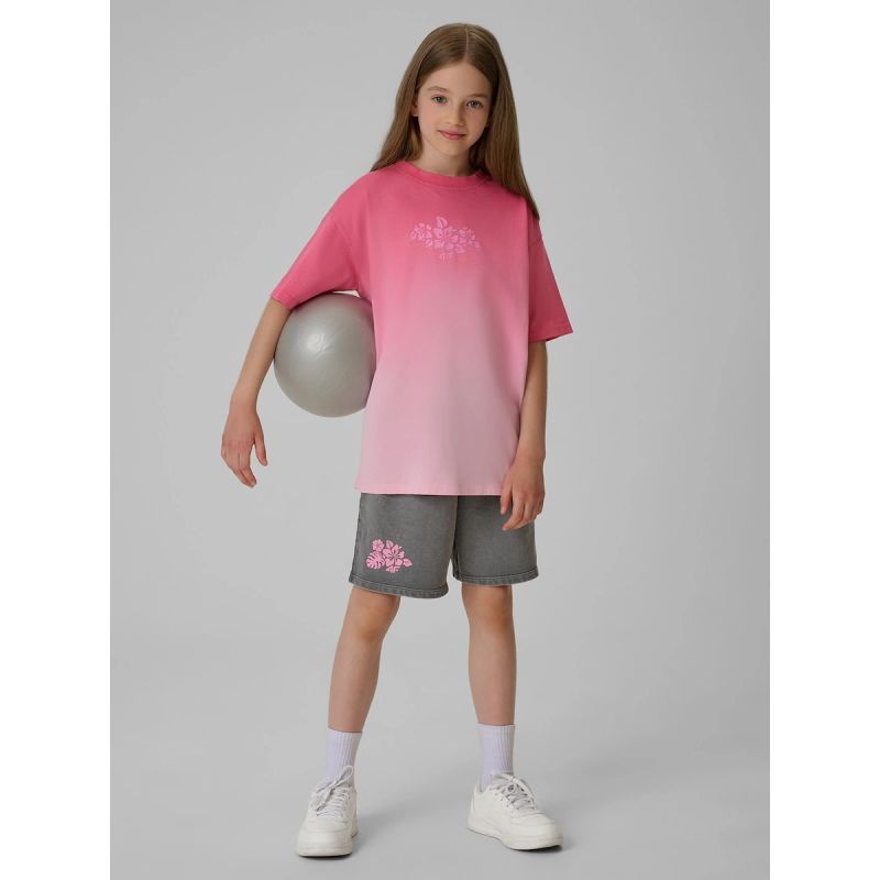 Girls' loose T-shirt with print 4F 4FJRSS26TTSHF4186-90A